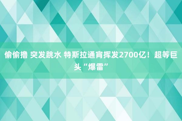 偷偷撸 突发跳水 特斯拉通宵挥发2700亿！超等巨头“爆雷”